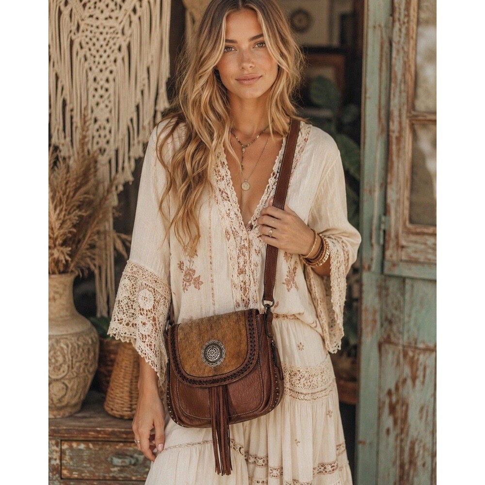 Blazin Roxx Ella Concealed Carry Crossbody Bag Western Calf Hair Boho 10x11
